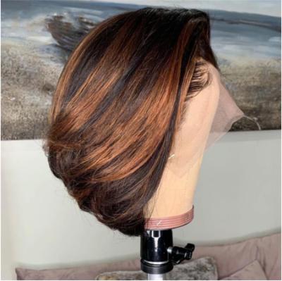 China 1B30 Straight Highlight 13x6 Lace Front Human Hair Wigs For Women HD Transparent Short Hair Bob Pre ​​Plucked With Baby for sale