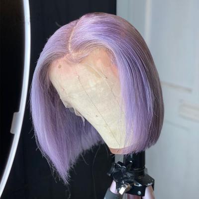 China No shedding& Wholesale Tangle Hair Wig Purple Colored Short Bob Lace Front Human Hair Wigs For Black Women Brazilian Human Hair HD Transparent Lace Wigs for sale