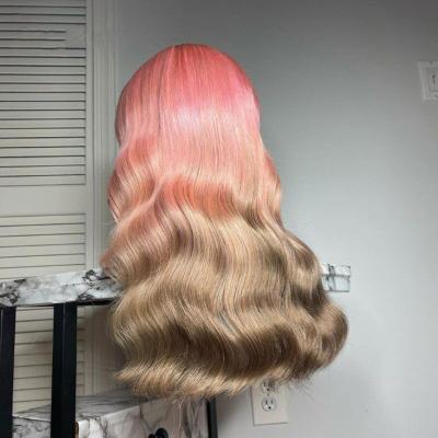 China No shedding& Tangle Hair Wig Body Wave Ombre Lace Front Wig Colored Human Hair Pink Chocolate Brown Wigs For Women Straight HD Transparent Lace Frontal Wig for sale