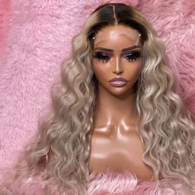 China Body Wave Colored Platinum Blonde Human Hair Wigs For Women Deep Water Wave Lace Front Wig Virgin HD Pre Plucked Lace Frontal Wig for sale