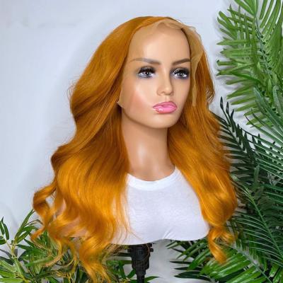 China Body Wave Burnt Orange Body Wave 28 Inch Lace Front Wig HD Transparent Lace Frontal Wig Brazilian Colored Hair Wigs For Black Women for sale