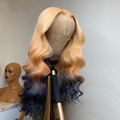 China No shedding& Tangle Hair Wig 30 Inches Body Wave Blonde Lace Front Wig HD Transparent Lace Frontal Wig Colored Blue Brazilian Hair Wigs For Black Women for sale