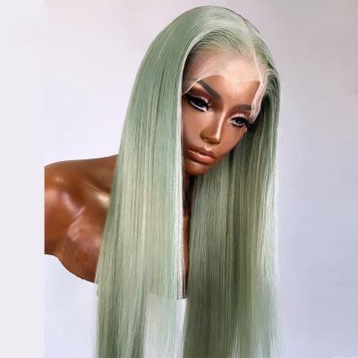 China HD Transparent Straight 13x4 Full Lace Wigs Lace Brazilian Remy Light Green Colored Wigs 180% Color Front Human Hair Wigs For Women for sale