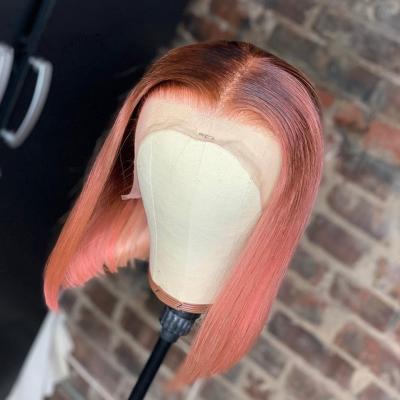 China Short Straight Bob Pink Human Hair Wigs For Women HD Transparent Straight Pre Plucked Lace Front Brazilian Remy Human Hair Wig for sale