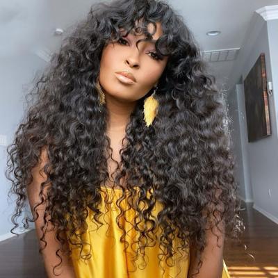 China Peruvian Body Wave Glueless Water Wave Wig Human Hair Wigs With Bangs 150% Full Machine Made Wig For Black Women 34 Inches Fast Shipping for sale