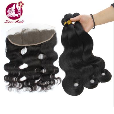 China 100% Body Wave Hair Weft 3pcs/lot Brazilian Virgin Hair 8A Body Wave Weave With 13*4 Lace Closure for sale