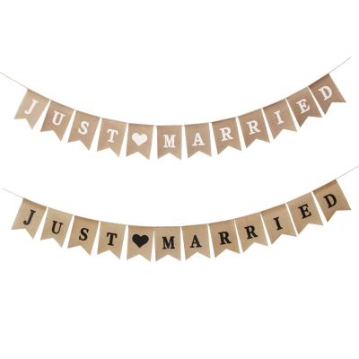 China Decoration Casual Wedding Backdrop Just Married Banner Burlap Wedding Bridal Shower Bunting Garland For Wedding Bridal Shower Party for sale