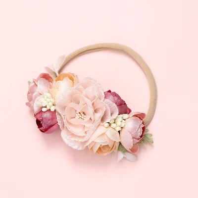 China Casual soft luxury artificical photography flower elastic baby headband props for kids crown headband for sale