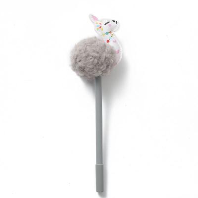 China Casual Cute Design Shape Sheep Leather Pom Pom Animal Ballpoint Pen For Human Writing for sale