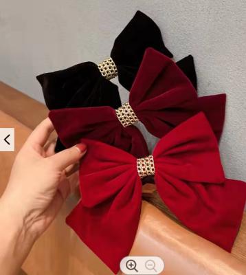 China Simple Design Hair Decoration Fashion Hair Accessories Tribute Stain Silk Fabric Solid Color Bowknot Hair Clips Large For Ladies for sale