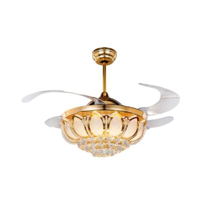 China With Lightweight 42 Inch ABS Retractable Blade Crystal Ceiling Fan With Led Light for sale