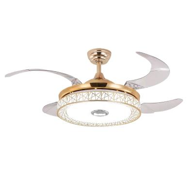 China Modern Indoor Ceiling Fan ABC Blade With 52 Inch Golden Birds Nest LED Light Ceiling Fan 42 Inch Speaker for sale