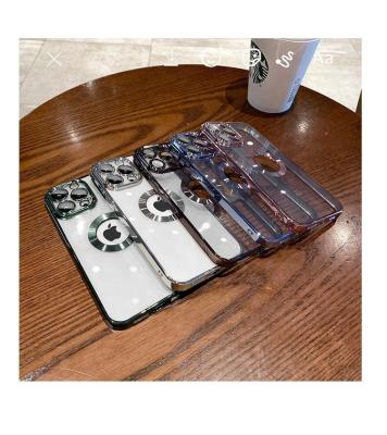 China IPhone 11 Shockproof Luxury Transparent Platting 12 Logo Hole Phone Case For 13 pro XR XS Max Electroplating Clear With Lens film cover for sale