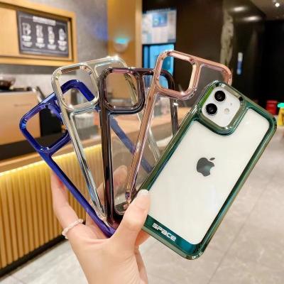 China Fashion Plating Ins Wind Frame Phone Shockproof Too Empty Case For iPhone 11 12 13 pro 7P Max 8P XS XR XS MAX Transparent Protective Cover for sale