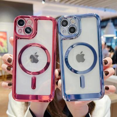 China Luxury Magnetic Plated Shockproof Suction Phone Case For iPhone 11 12 13 pro XS XR TPU Max Magnet Shockproof Clear Clear Cover for sale