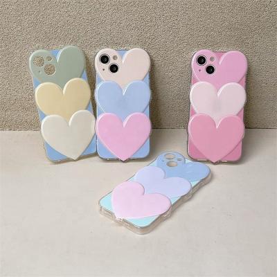 China New Fashion Triple Love Heart Candy Color Shockproof Phone Case For iPhone 11 12 13 Pro Max Soft Tpu Spell Color Love Heart Cover for sale