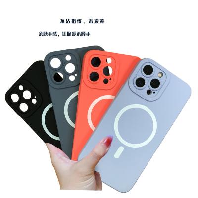 China Shockproof Shockproof Magnetic Phone Cover For iPhone 11 12 13 pro Max Liquid Silicone Fine Hole TPU Magnetic Suction Phone Case for sale