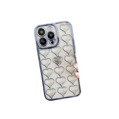 China New Luxury Plated Shockproof Love Heart Phone Case For iPhone 11 12 13 14 pro Max Transparent Shockproof Back Cover for sale