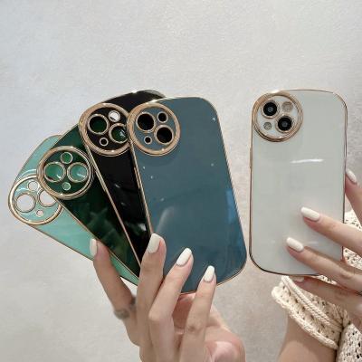 China Luxury Fashion Shockproof Plating Solid Color Around Camera Lens Phone Case For iPhone 11 12 small fat 13 pro TPU max girl cover for sale