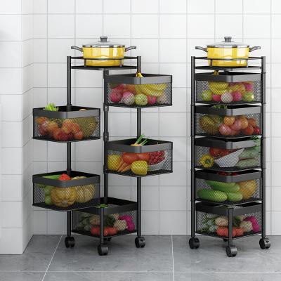 China Sustainable Round Type Fruit Organization Kitchen Vegetable Storage Baskets 4-Tier Multi-Layer Revolving Kitchen Storage Floor Rack for sale