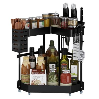 China New Viable Bathroom Supplies Shelf Organizer Kitchen Tools Bottles Metal Kitchen Storage Racks Corner Rack Black Spice Rack for sale