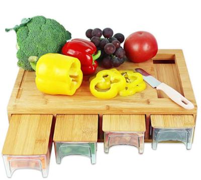 China sustainable bamboo cutting board with container for sale