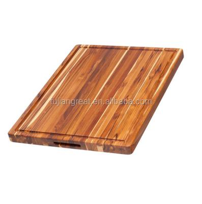 China Sustainable Teak Cutting Board - Rectangle Board with Hand Grip and Juice Canal for sale