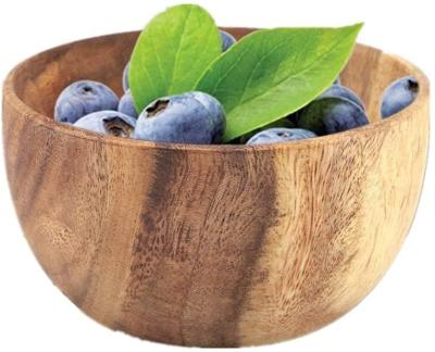 China Sustainable Acacia Wood Salad Bowl Large Solid Wood Hand Made Classic Round Soup Dining Bowl for sale