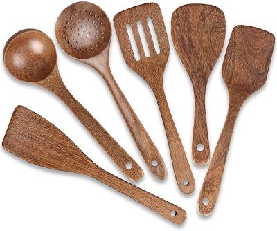 China Sustainable Kitchen Utensils Set 6 Piece Wooden Spatulas Set Cookware Sets For Cooking Mixture for sale