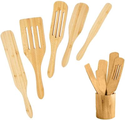 China Sustainable Cookware Spatula Spoon Kitchen Tools Utensils Set Bamboo Spurtles Set With Stand for sale