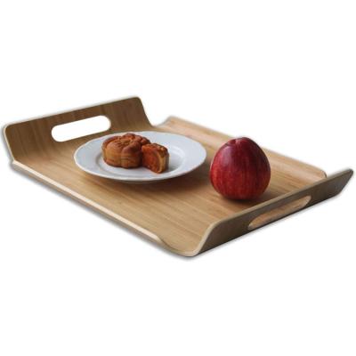 China Rectangle Bamboo Serving Tray Tea Coffee Food Tray Lunch Tray With Handles 15.7 x 11 x 0.2 inch for sale