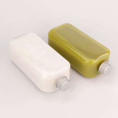 China Clear Custom 400Ml Square Milk Fruit Juice Drink Bottles With Aluminum Disposable Plastic Empty Cap for sale