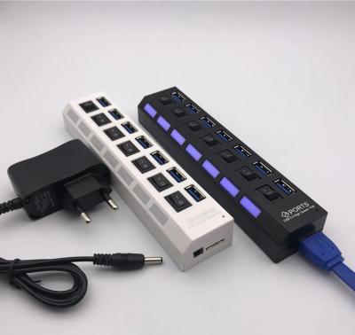 China High Speed ​​USB Hub 3.0 Multi Hub On/Off Switch USB3.0 7 Port Hub For Smart Phone With Power Adapter Dh008 for sale