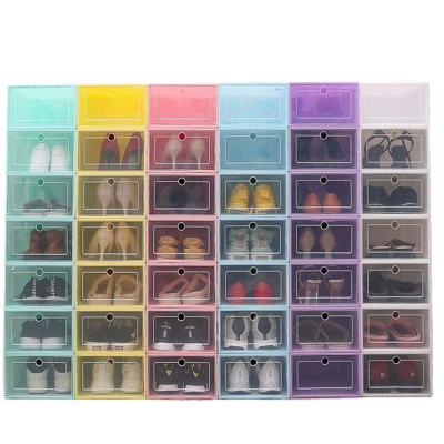 China Sustainable Plastic Shoe Organizer Shoe Storage Box Foldable Clear Stackable Drawer Case for sale