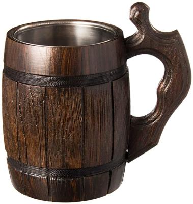 China Viable handmade wooden mug beer with bottle opener thermos hammer pattern sprayed oktoberfest wooden beer mug for sale