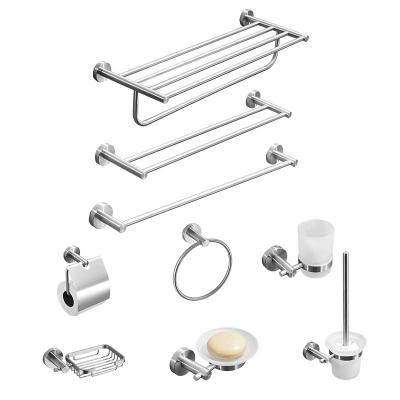 China Modern Bathroom Accessories 304 Stainless Steel Towel Rack Set Modern Bathroom Hardware Wall Mounted Towel Rack Light Hotel Pendant Set for sale