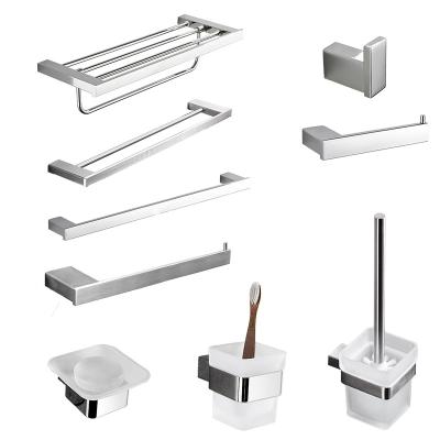 China Modern Hotel Bathroom Accessories Towel Rack Bathroom Hardware Set 304 Stainless Steel Towel Rack Paper Towel Holder Hook Set for sale