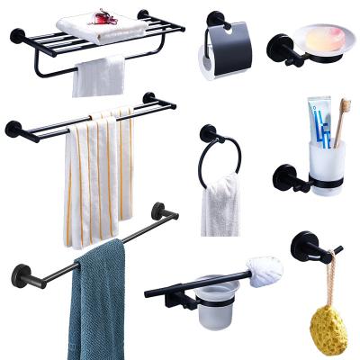 China Bathroom Toilet Bathroom Accessories 304 Stainless Steel Black Towel Rack Set Bathroom Wall Mounted Hardware Pendant Kit for sale