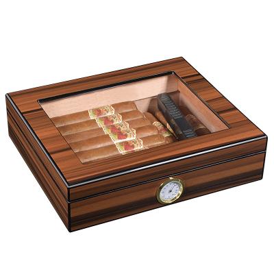 China CLASSIC Custom Logo Glossy Wooden Cigar Humidor with Humidifier and Metal Hygrometer Wholesale Cigar Box Classic Style for sale