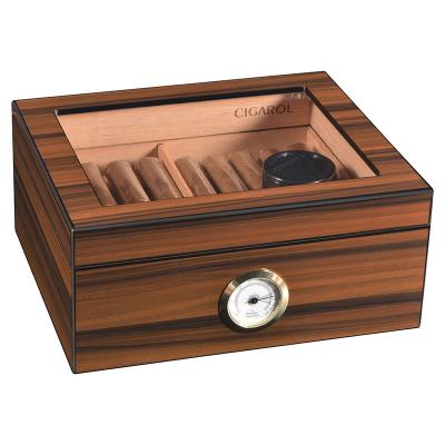 China Luxury High Quality Solid Wood Cigar Box With Glass Top Customized Logo Humidor For Cigars Luxury Cigar Humidor for sale