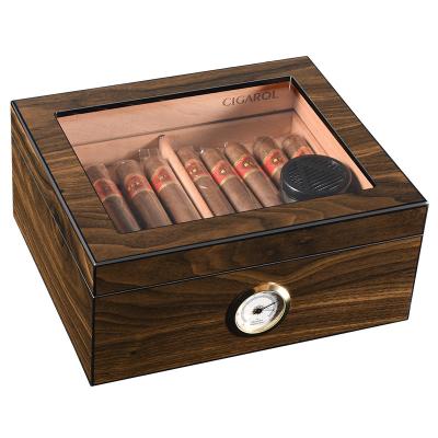 China Luxury Wholesale Cedar Wood Humidor for Cigars With Humidifier and Glass Top Custom Cigar Box Vintage Cigar Humidor for sale