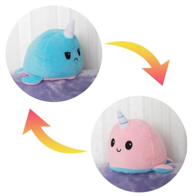 China Promotional Gifts/Kids Play/Decoration Reversible Whale With Horn Dolls Cute Flip Octopus Plush Toy Narwhal Toys Reversible for sale