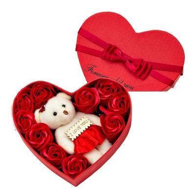 China 2022 Cheap Red Pink Plush Rose Bear PE Preserved Roses Valentine Gifts for sale