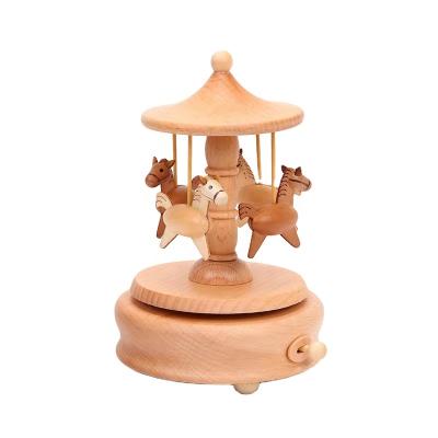 China Birthday Gift & Souvenir Customized Design Carousel Horse Wooden Music Box Decoration Desktop Ornaments Wooden Music Box For Kids for sale