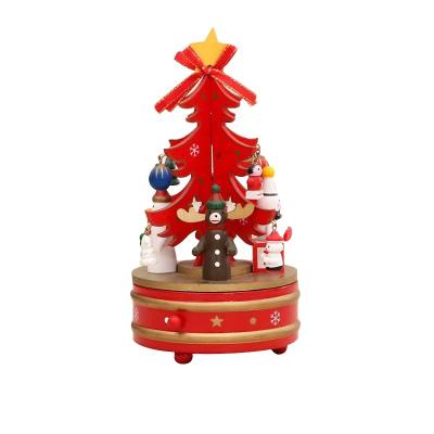 China Birthday Gift & Souvenir Christmas Ornaments Wooden Rotating Christmas Music Box Christmas Decoration Kids Gifts for sale