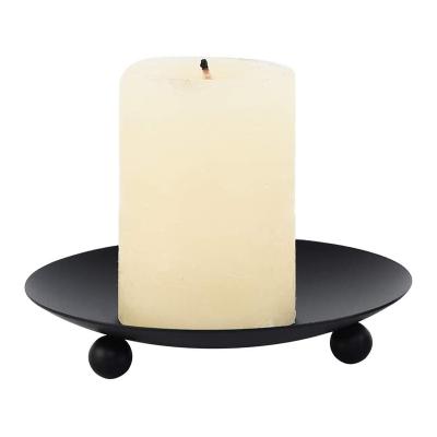 China Wholesale Black Decorative Iron 2 Pillar Candle Dish Holder Glass Candle Holder Home Decoration Set for LED and Wax Candles for sale