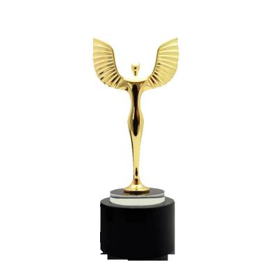 China Black Wooden Base Angel Musical Film Trophy Antique Imitation Gold Metal Figures for sale