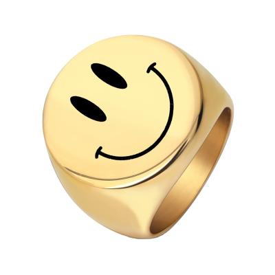 China Polished Soft Fresh Tasty Chunky Surface Stainless Steel Smile Face Ring for sale