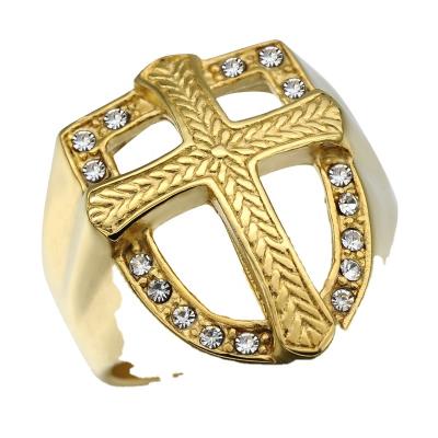 China Hot-selling Religious European And American Crusade Symbol Stainless Steel Shield Cross Ring Catholic Byzantine Ring for sale