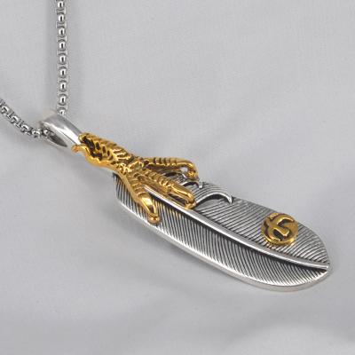 China Silver Leaf Pandent Stainless Steel Necklaces Casual/Sporty Sublimation Antique Long With Gold Paw for sale